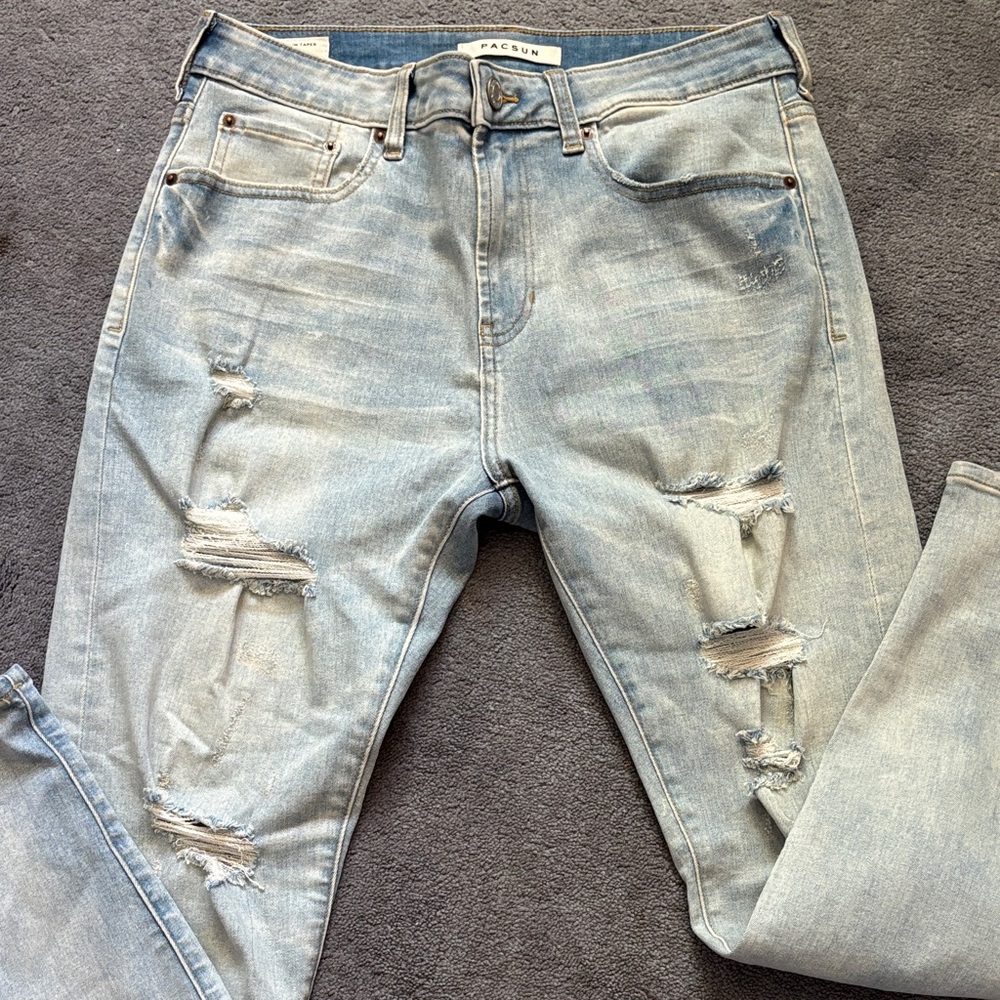 PacSun Men's Slim Fit Ripped Light Blue Jeans